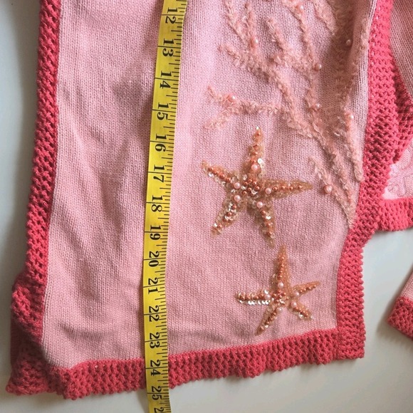 Storybook Knits Coral Pink Cardigan Sweater Sea Horsing Around‎ Size 1X Beaded - Picture 9 of 10